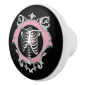 Gotische Liefde | Roze en Zwart Skelet Hart Bloeme Keramische Knop (Rechts)