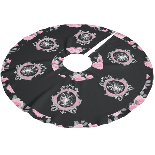 Gotische Liefde | Roze en Zwart Skelet Hart Bloeme Kerstboom Rok (Gekanteld)