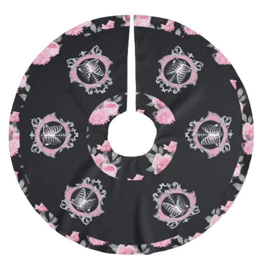 Gotische Liefde | Roze en Zwart Skelet Hart Bloeme Kerstboom Rok (Voorkant)