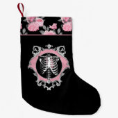 Gotische Liefde | Roze en Zwart Skelet Hart Bloeme Kleine Kerstsok (Voorkant)