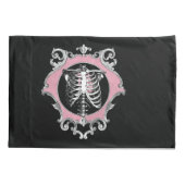 Gotische Liefde | Roze en Zwart Skelet Hart Bloeme Kussensloop (Achterkant)