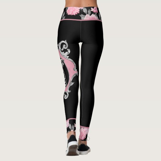 Gotische Liefde | Roze en Zwart Skelet Hart Bloeme Leggings (Achterkant)