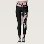 Gotische Liefde | Roze en Zwart Skelet Hart Bloeme Leggings (Voorkant)