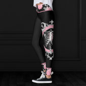 Gotische Liefde | Roze en Zwart Skelet Hart Bloeme Leggings