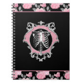 Gotische Liefde | Roze en Zwart Skelet Hart Bloeme Notitieboek (Voorkant)