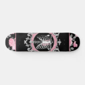 Gotische Liefde | Roze en Zwart Skelet Hart Bloeme Persoonlijk Skateboard (Horizontaal)