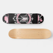 Gotische Liefde | Roze en Zwart Skelet Hart Bloeme Persoonlijk Skateboard (Horizontaal)