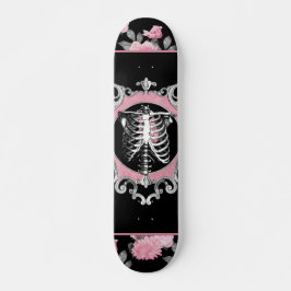 Gotische Liefde | Roze en Zwart Skelet Hart Bloeme Persoonlijk Skateboard