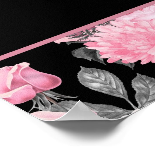 Gotische Liefde | Roze en Zwart Skelet Hart Bloeme Poster (Hoek)