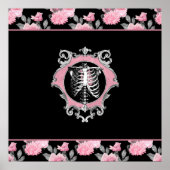 Gotische Liefde | Roze en Zwart Skelet Hart Bloeme Poster (Voorkant)