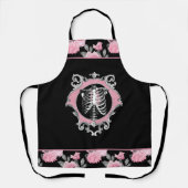 Gotische Liefde | Roze en Zwart Skelet Hart Bloeme Schort (Voorkant)