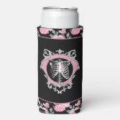 Gotische Liefde | Roze en Zwart Skelet Hart Bloeme Seltzer Blikjeskoeler (Seltzer Voorkant)