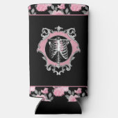 Gotische Liefde | Roze en Zwart Skelet Hart Bloeme Seltzer Blikjeskoeler (Achterkant)