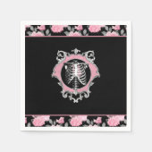Gotische Liefde | Roze en Zwart Skelet Hart Bloeme Servet (Voorkant)
