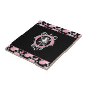 Gotische Liefde | Roze en Zwart Skelet Hart Bloeme Tegeltje (Zijkant)