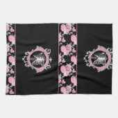 Gotische Liefde | Roze en Zwart Skelet Hart Bloeme Theedoek (Horizontaal)