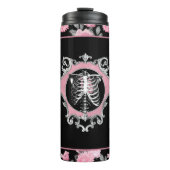Gotische Liefde | Roze en Zwart Skelet Hart Bloeme Thermosbeker (Voorkant)