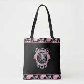 Gotische Liefde | Roze en Zwart Skelet Hart Bloeme Tote Bag (Voorkant)