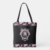 Gotische Liefde | Roze en Zwart Skelet Hart Bloeme Tote Bag (Achterkant)