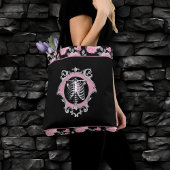 Gotische Liefde | Roze en Zwart Skelet Hart Bloeme Tote Bag
