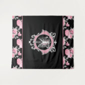 Gotische Liefde | Roze en Zwart Skelet Hart Bloeme Wandkleed (Voorkant (horizontaal))