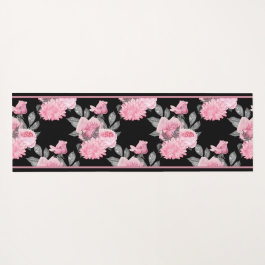 Gotische Liefde | Roze en Zwart Skelet Hart Bloeme Yogamat (Achterkant (horizontaal))