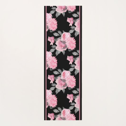 Gotische Liefde | Roze en Zwart Skelet Hart Bloeme Yogamat (Achterkant)