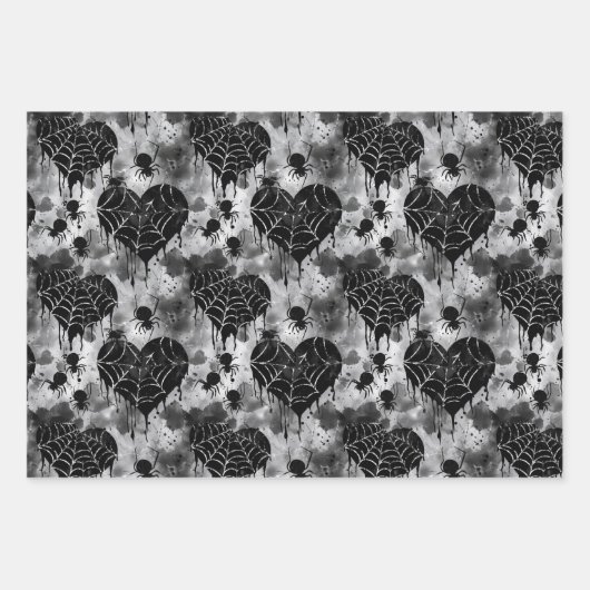 Gotische liefde schedels en rode harten inpakpapier vel (Voorkant 2)