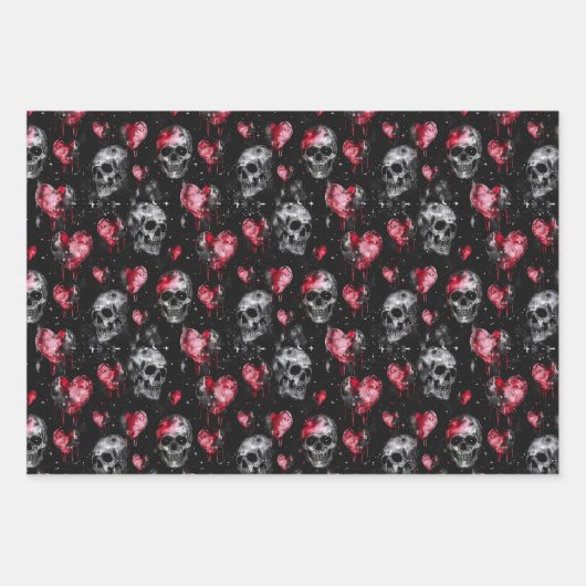 Gotische liefde schedels en rode harten inpakpapier vel (Voorkant 3)