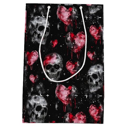 Gotische liefde schedels en rode harten medium cadeauzakje (Achterkant)