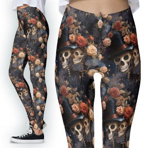  Gotische Liefhebbers Floral Romantisch Skelet Leggings