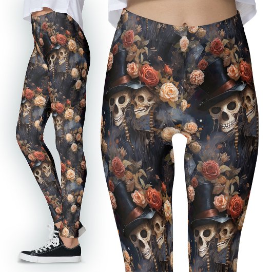  Gotische Liefhebbers Floral Romantisch Skelet Leggings