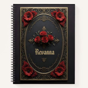Gotische lijst met rode bloemen notitieboek