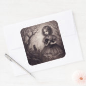 Gotische Lolita met zwarte Kittens in Spooky Fores Vierkante Sticker (Envelop)