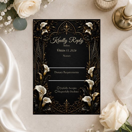 Gotische Luxe Bruiloft RSVP Kaartje