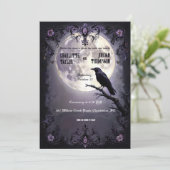Gotische Maan & Raven Huwelijksuitnodigingen Donke Kaart (Staand voorkant)