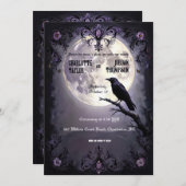 Gotische Maan & Raven Huwelijksuitnodigingen Donke Kaart (Voorkant / Achterkant)