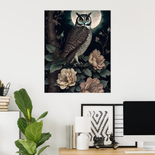 Gotische magische uil van de donkere middernachtsl poster