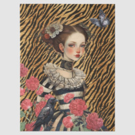 Gotische Meisje Bloemen & Raven Decoupage Tissuepapier