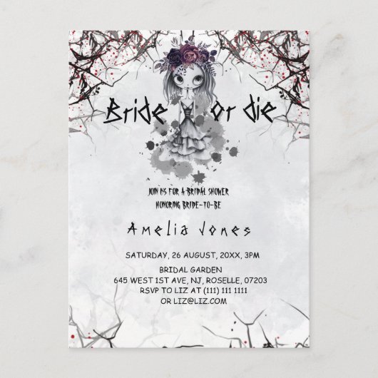 Gotische meisje Cute Bruiloftsfeest  Briefkaart (Voorkant)
