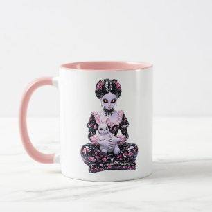 Gotische meisje donkere cute konijn roze bloem mok