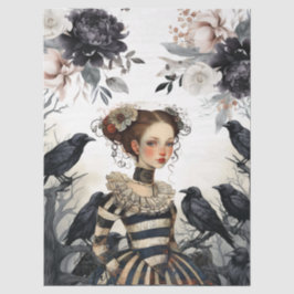 Gotische Meisje Vintage Bloemen & Raven Decoupage Tissuepapier