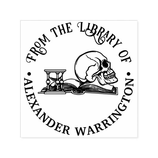 Gotische menselijke schedel Boek Zandloper Bibliot Zelfinktende Stempel (Design)