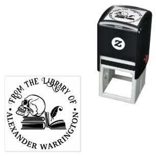 Gotische Menselijke Schedel Boeken Veer Bibliothee Zelfinktende Stempel