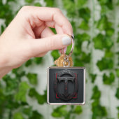🛡️ Gotische Metal T Schild Embleem Rood Accent 🔑 Sleutelhanger (Hand)