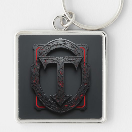 🛡️ Gotische Metal T Schild Embleem Rood Accent 🔑 Sleutelhanger (Voorkant)