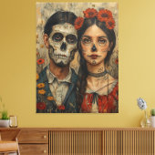 Gotische Mexicaanse esthetiek, schedelgezicht, dia Canvas Afdruk (Insitu (Woonkamer))