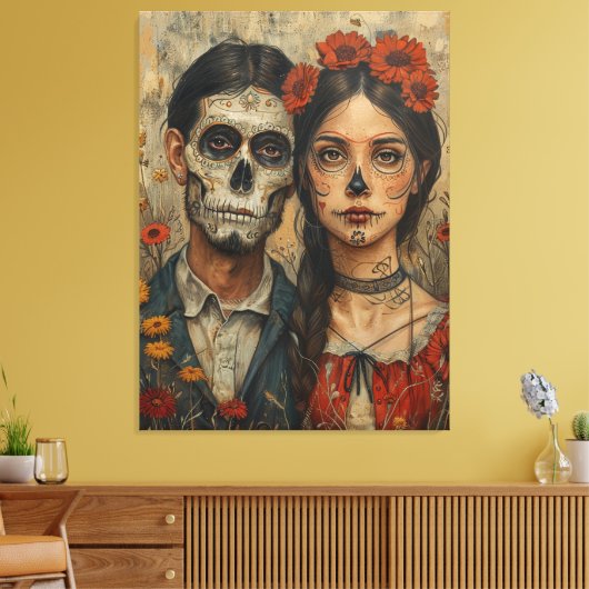 Gotische Mexicaanse esthetiek, schedelgezicht, dia Canvas Afdruk (Insitu (Woonkamer))