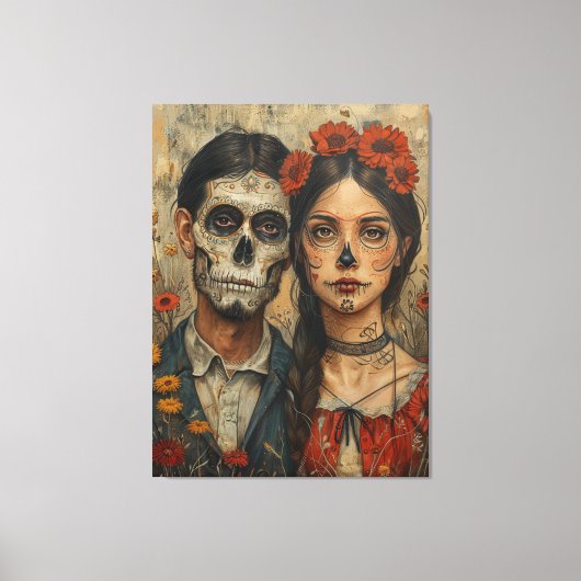 Gotische Mexicaanse esthetiek, schedelgezicht, dia Canvas Afdruk (Voorkant)