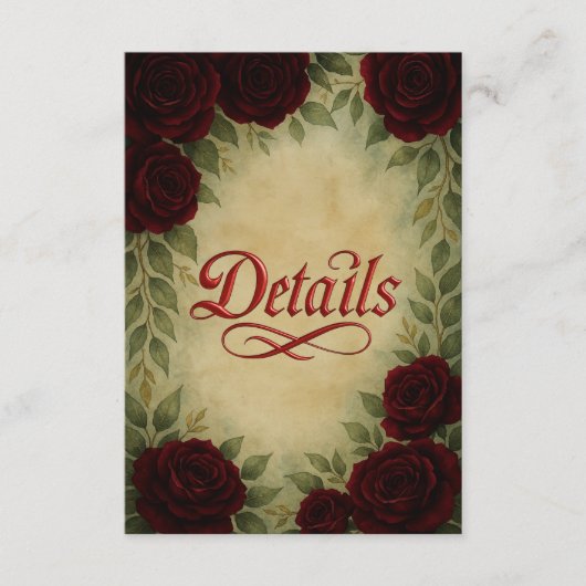 Gotische middeleeuwse antiek  roos bruiloft informatiekaartje (Voorkant)
